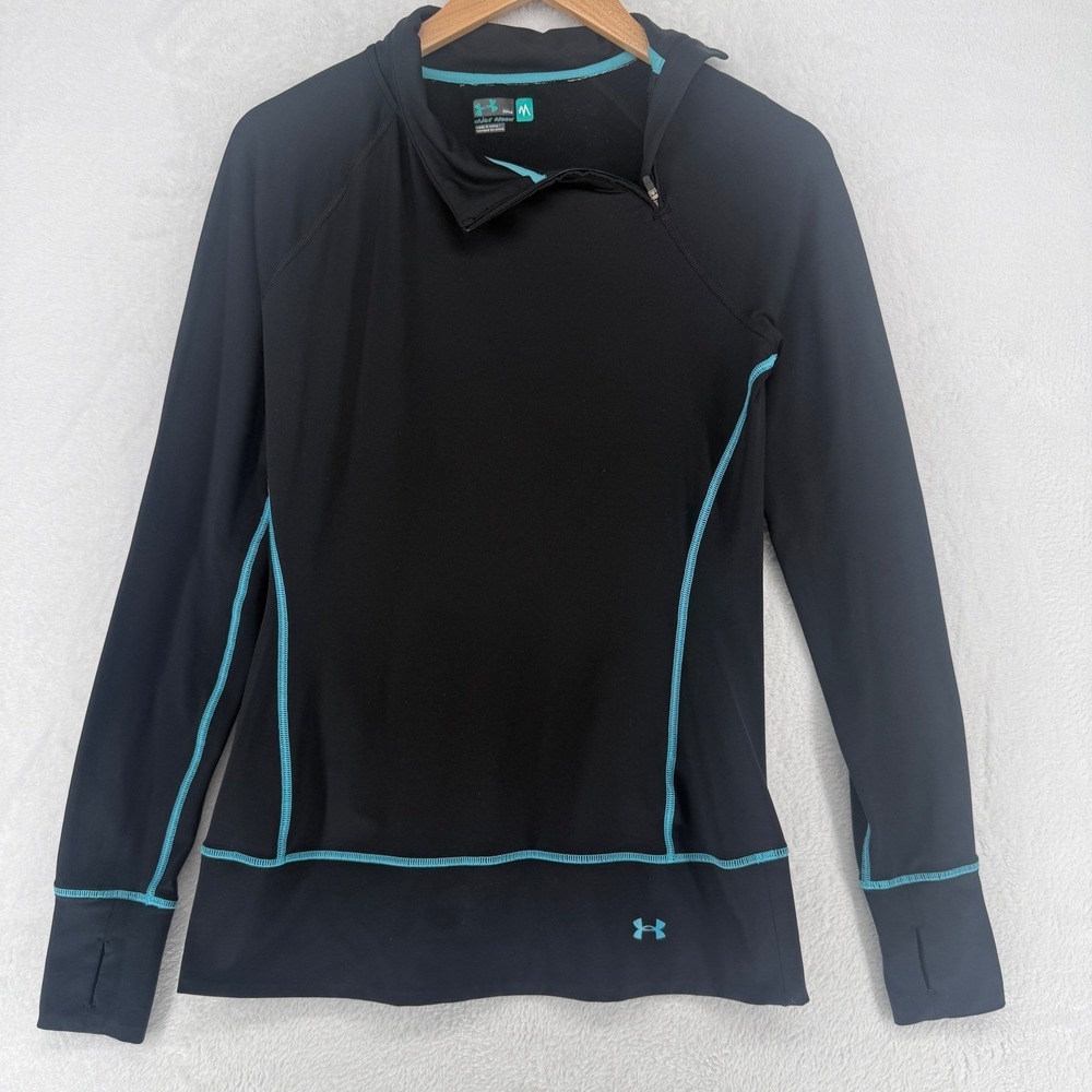 Under Armour Womens Black Fitted Quarter‎ Zip Long Sleeve Athletic Top Size M